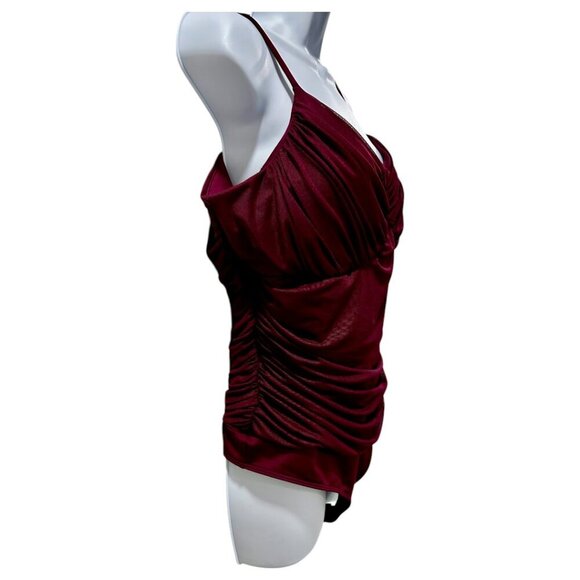 Express Maroon Ruched Body Contour Bodysuit XL - Picture 3 of 16